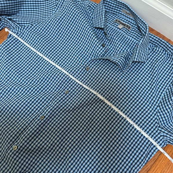 Express Fitted Button Down Shirt Blue Plaid Size Large 16-16.5” - Picture 7 of 9